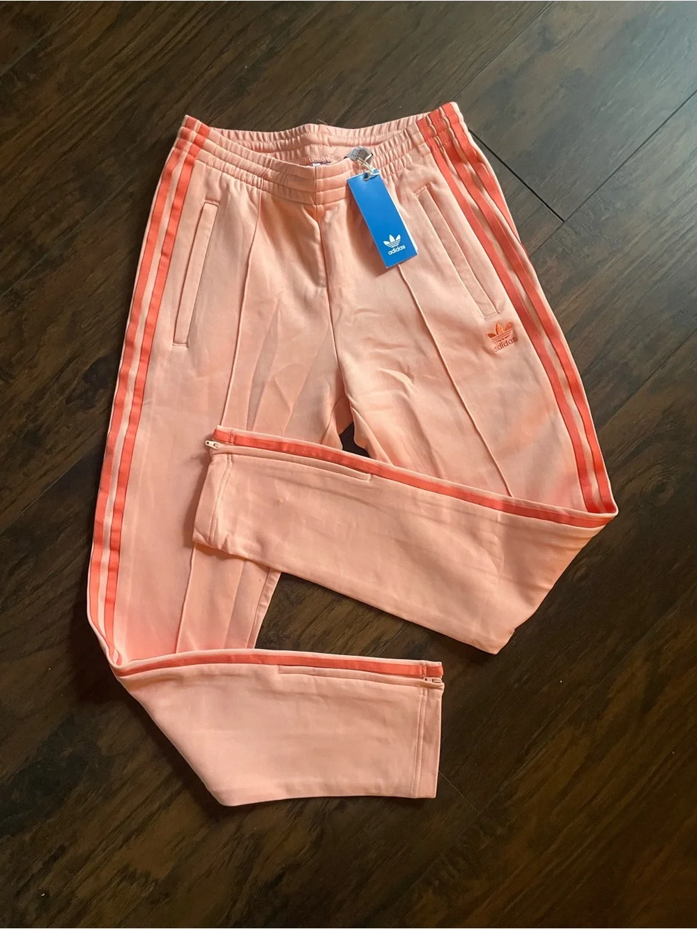 Adidas Peach Joggers with Coral Stripes